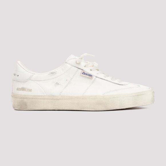 White Leather Low Top Sneakers for Men - Vintage Effect Workmanship - Picture 2 of 4